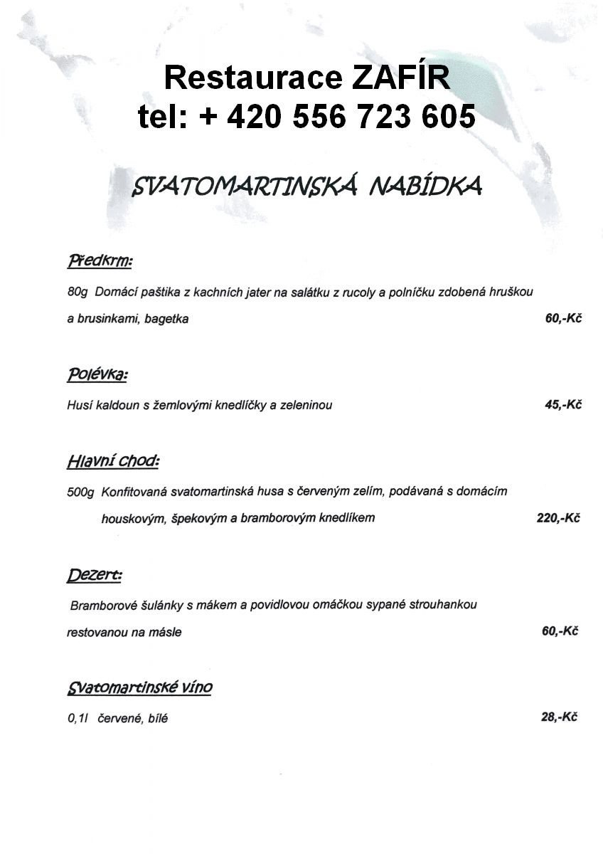 Svatomartinská nabídka Restaurace Zafír