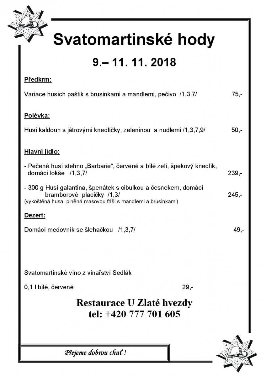 Svatomartinské menu 9.-11.11.2018 Hvezda