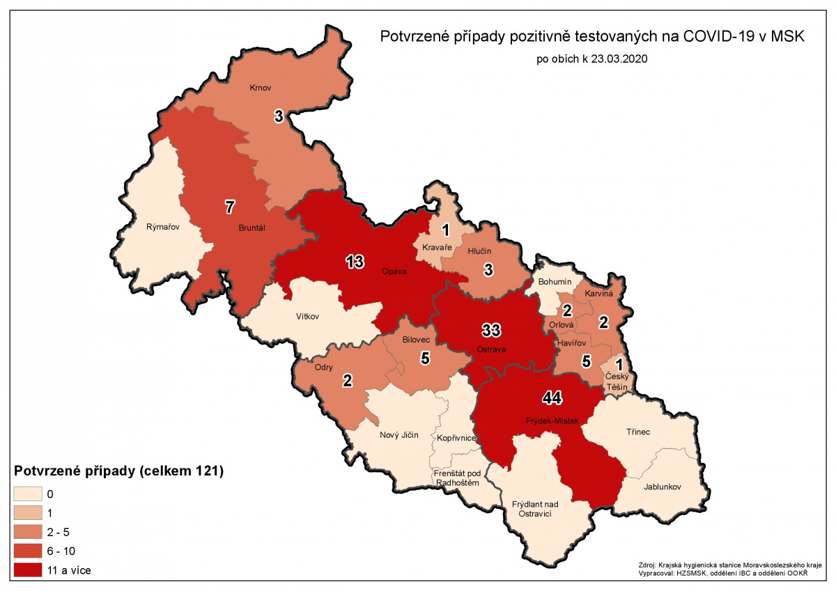 Potvrzené případy COVID – 19 v MSK k 23.3.2020 