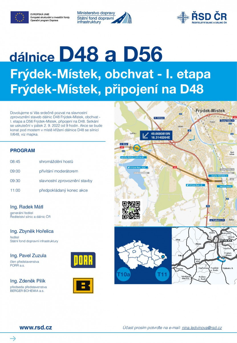 Pozvánka na slavnostní zprovoznění staveb dálnic D48 Frýdek-Místek, obchvat - I. etapa a D56 Frýdek-Místek, připojení na D48-001