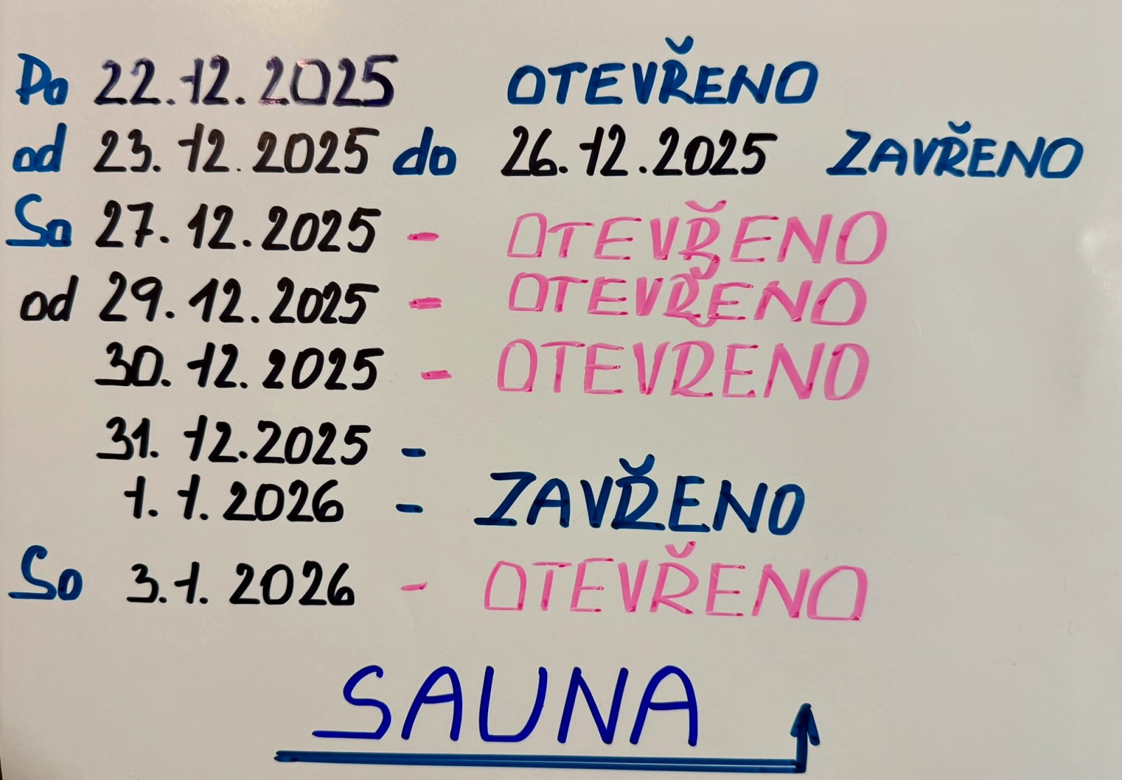 Speciální otevírací doba: sauna Příbor během Vánoc a Nového roku.