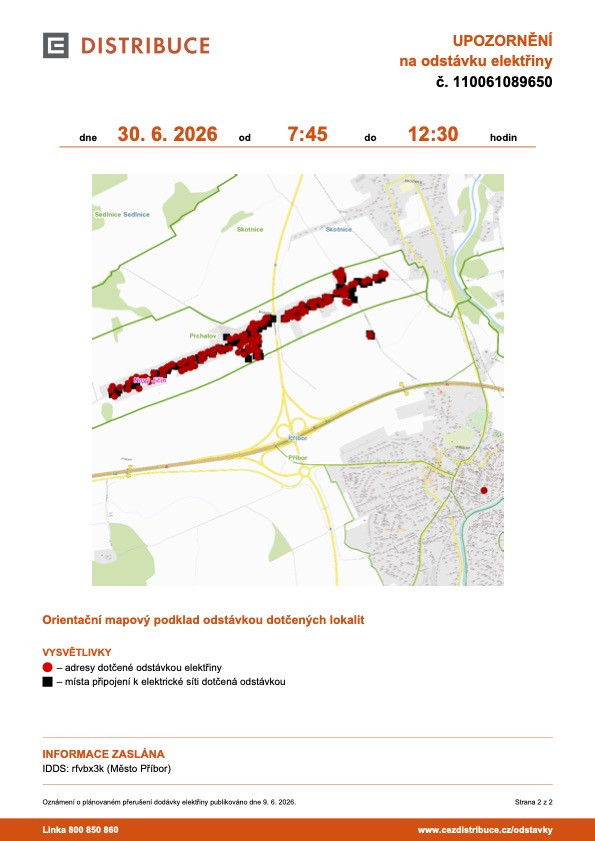 Plánovaná odstávka elektrické energie dne 30. června 2026